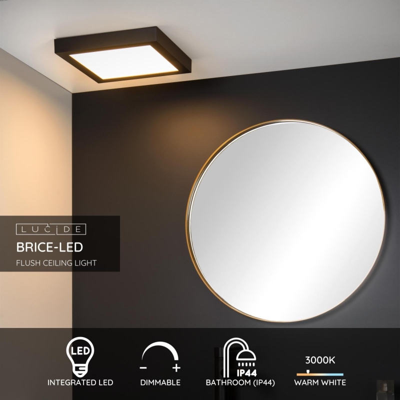 Lucide BRICE-LED - Zapustené stropné svietidlo Kúpeľňa - LED Dim. - 1x30W 3000K - IP44 - Čierna